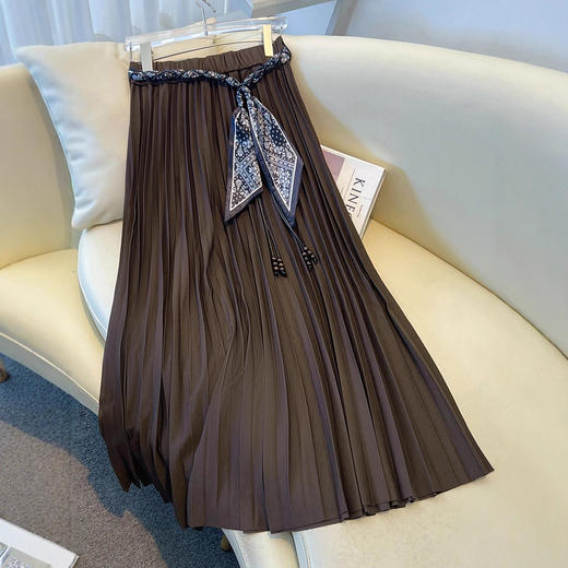 百媚生 【送腰带】半身裙女秋a字百褶裙垂感中长款伞裙0831-1 商品图3