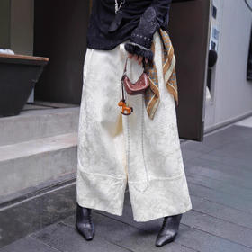 XH000三色秋季新款南油醋酸提花阔腿裤新中式国风复古百搭气质九分裤女
