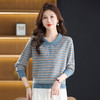 雀说含羊毛漂亮条纹翻领长袖宽松遮肚针织毛衣AL8033 商品缩略图3