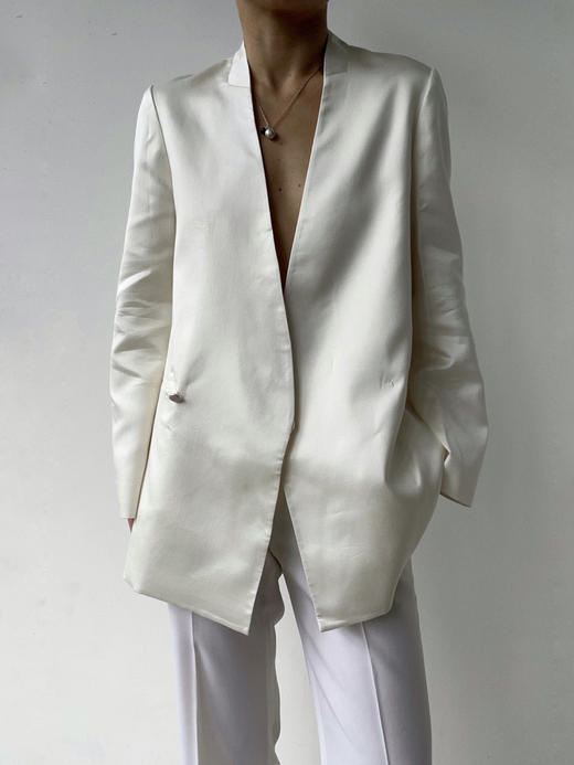 丝所｜S23G026A 惊鸿双排扣丝棉无领西装［ 白 ] 商品图0