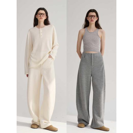 MAISON CECILE冬日6色/圈圈全羊毛保暖厚实修饰腿型镰刀弧形裤 商品图0