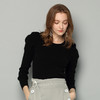 羚荌渼U领气质显瘦抽条加厚黑色羊绒衫女 商品缩略图1