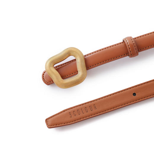 三彩2025新款极简腰带艺术不规则环形二层牛皮复古窄版时尚女百搭 商品图4