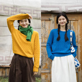 特绽放658朵/多色羊毛绞花圆领套头毛针织衫文艺百搭毛衣秋冬新款