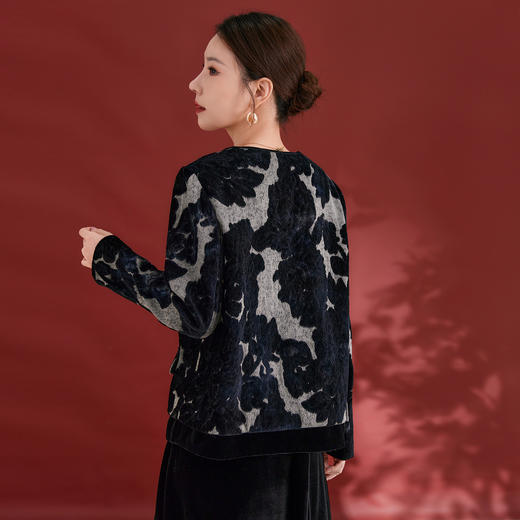 丁摩水墨秋冬新款桑蚕丝丝绒外套简约日常款印花宽松遮肉显瘦女装AL1297 商品图2