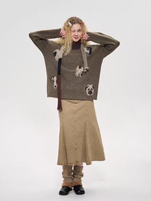 local tag/It24awk36b/小狗的派对提花卷边领毛衣套头上衣 商品图3