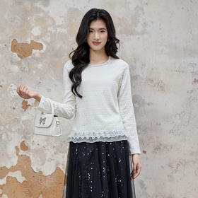 奢姿大码女装2025秋季减龄钉珠圆领衬衫胖妹妹蕾丝花边拼接上衣