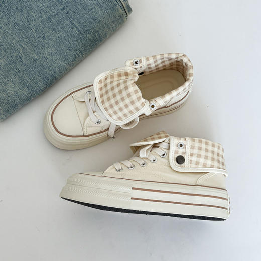 【YW】无忧购 两穿高帮增高帆布鞋女新款复古白色增高小众休闲鞋6163（截单后3-5天发货） 商品图1