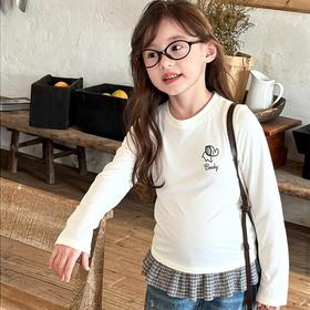 Laffey & Monkey儿童秋款纯棉长袖T恤女童圆领休闲上衣 宝宝花边纯色打底内搭童装80-160★★娃娃优选
