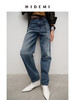 HIDEMI 都市单宁进口多重水洗做旧感挺缝线中腰锥形牛仔裤长裤 商品缩略图1