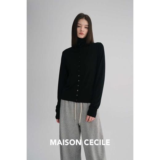MAISON CECILE 两色|18针翻领/高领两穿软糯羊毛设计感针织开衫 商品图2