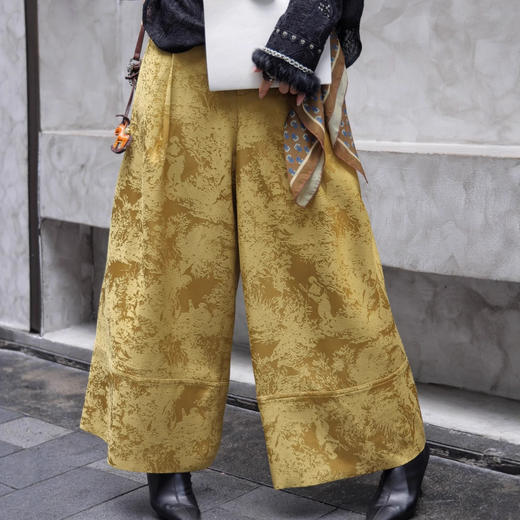 XH000三色秋季新款南油醋酸提花阔腿裤新中式国风复古百搭气质九分裤女 商品图1