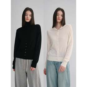 MAISON CECILE 两色|18针翻领/高领两穿软糯羊毛设计感针织开衫