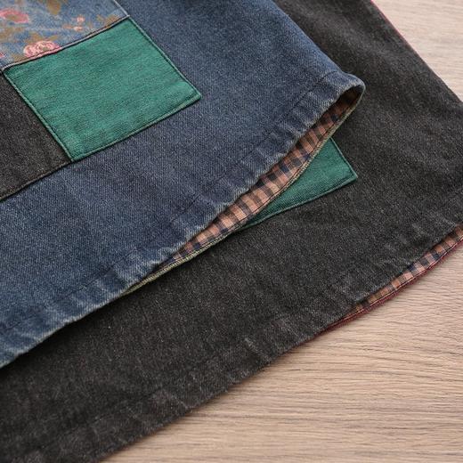 雀说 复古做旧连帽印花拼接牛仔马甲女617 商品图2