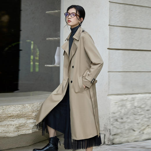 奢姿大码女装2025秋季复古卡其色风衣胖妹妹气质收腰中长款外套9953394340 商品图1