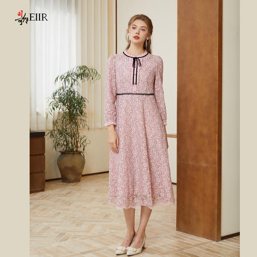 司歌蕾丝双色长袖仙气收腰连衣裙A901139X 商品图1