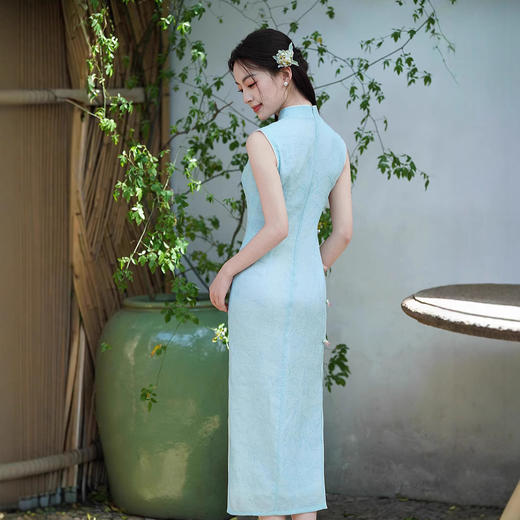 2025春夏新款中国风仿天丝长款复古旗袍女装改良修身连衣裙双层 商品图1