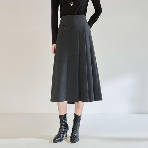 「高货sh」全新升级【铂金会员183/天猫249/差价66】(95947)洛诗琳简约气质醋酸羊毛半身裙2025秋冬加厚显瘦百褶A字裙 商品图0