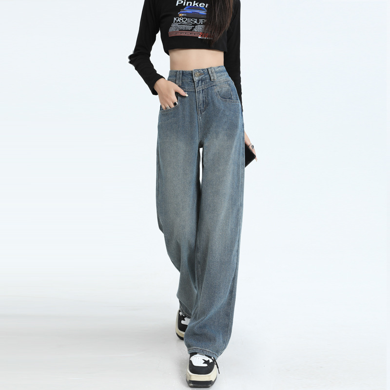 春季新款 腰以下全是腿！！【梦惠妮 星空纹复古牛仔裤】微喇版型 显瘦 显腿长 裤长自选 宽松遮胯 浅色高腰 休闲百搭 复古牛仔裤 #M663