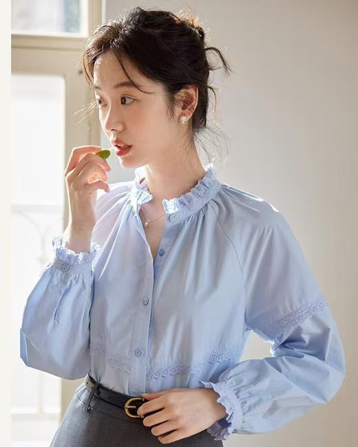 法式立领蕾丝花边长袖小宽松百搭衬衫 商品图10
