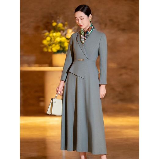 YBY 942H71气质通勤假两件连衣裙修身收腰长袖a字裙 商品图0