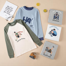 【儿童服饰丨西蒙日记&儿童纯棉家居服秋衣】面料柔软亲肤，版型舒适，撞色设计，外穿也无违和感，多种款式任意选