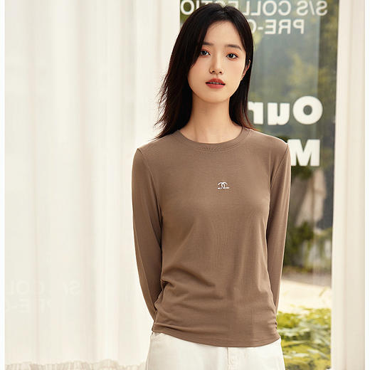 丁摩 女士圆领打底衫秋冬薄款洋气内搭长袖T恤上衣时尚5ZF-672 商品图3