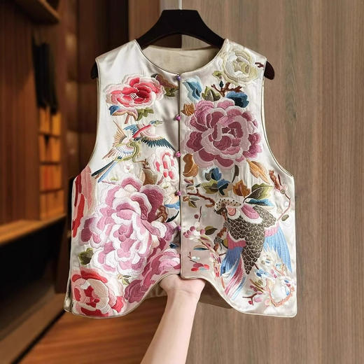 丁摩 国风马甲中国民族风醋酸刺绣坎肩背心外套女中式春设计老钱风马夹5ZF- 3719 商品图1