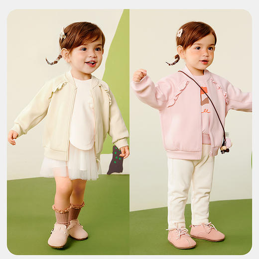 迷你巴拉女童花边棒球服儿童绵软透气舒适上衣秋不易变形外套 商品图2