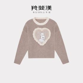 羚荌渼圆领立体绣花绞花贴布绣女羊绒衫