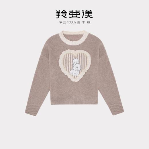 羚荌渼圆领立体绣花绞花贴布绣女羊绒衫 商品图0