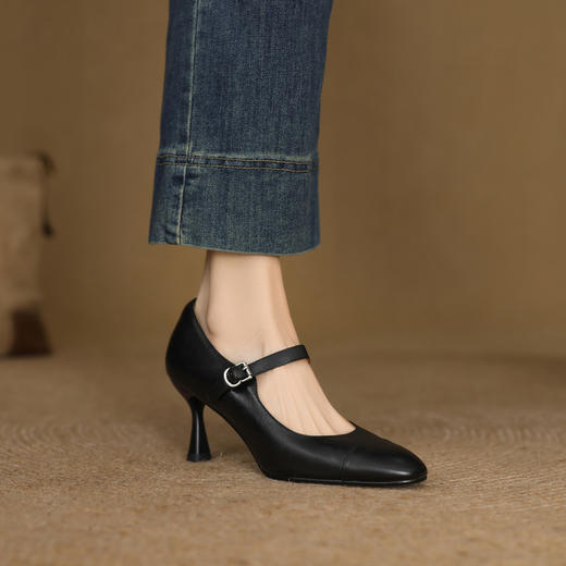 【预售5天】温柔法式细跟高跟鞋女款春秋头层牛皮圆头浅口玛丽珍单鞋HB&6619 商品图3
