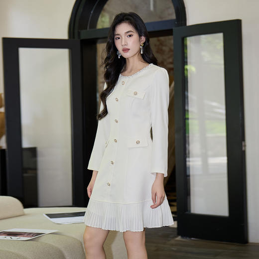 奢姿大码女装2025秋季减龄钉珠百褶拼接连衣裙胖妹妹时尚圆领裙子9953853680 商品图4