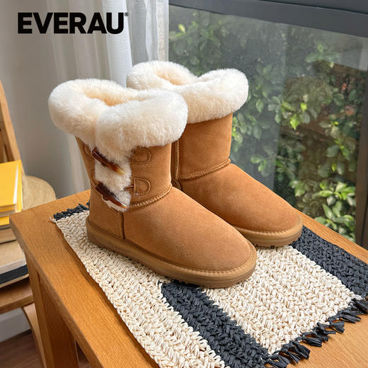 EVERAU羊皮毛一体雪地靴女士2025冬季新款羊毛短筒女靴子UEA3023 商品图1