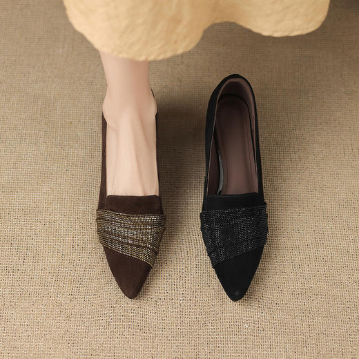 【预售5天】秋季新款法式尖头中口单鞋女水钻粗跟软底不累脚通勤鞋JLY&18-785 商品图1