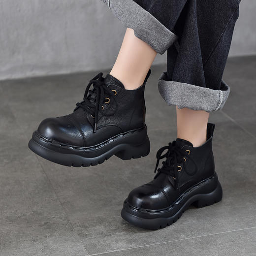 TN T6769-01厚底系带马丁靴复古休闲百搭真皮短靴 商品图2