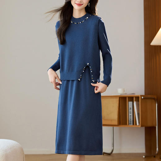 雀说马夹背心女外搭两件套毛衣裙长款气质马甲连衣裙套装AL8502 商品图0