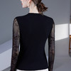 雀说别致镂空网纱拼接打底衫气质修身内搭t恤小衫黑色长袖女上衣AL46983 商品缩略图4