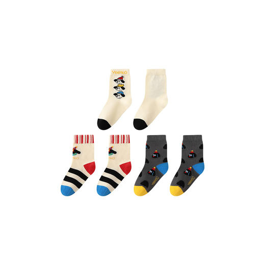 【3双装】英氏儿童袜子秋冬保暖男童女童地板袜童趣多彩百搭隔凉中袜3双装 商品图4