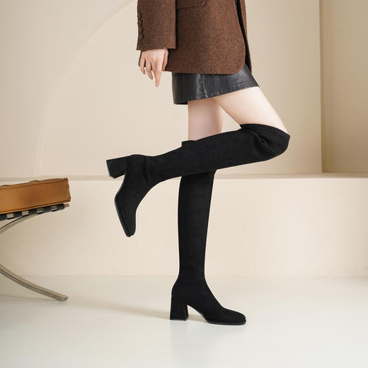 Westory2025年冬季方头高跟弹力收腿过膝高靴W25DI86091 商品图1