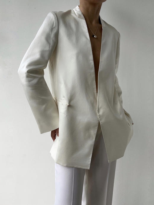 丝所｜S23G026A 惊鸿双排扣丝棉无领西装［ 白 ] 商品图4