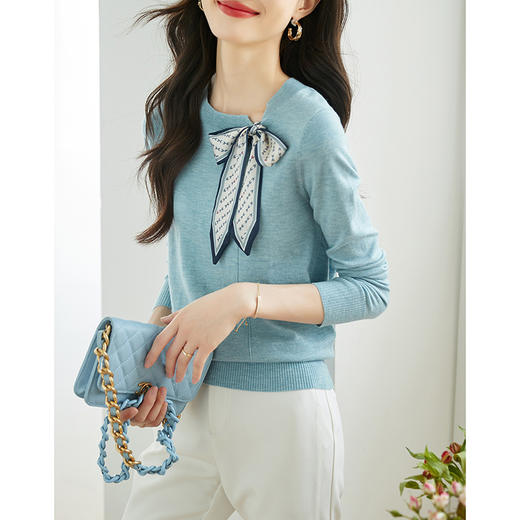 【专属特价】熙世界设计感丝巾领带针织衫女长袖遮肉显瘦别致上衣2025秋季新款 商品图4