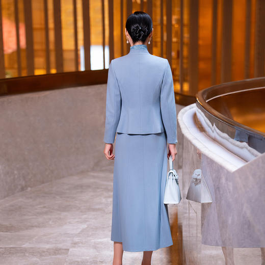 YBY 922H08时尚毛呢套装气质连立领西装外套连衣裙两件套 商品图3