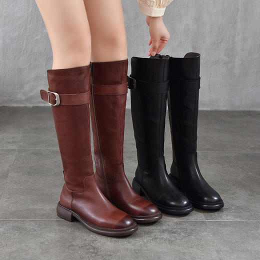 TN T6797-11高品质里外全皮中跟长筒靴不过膝真皮骑士靴 商品图0