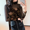 KQLA55F8706 2025秋冬复古印花高领打底衫高级感修身长袖网纱蕾丝上衣前后两穿 商品缩略图1