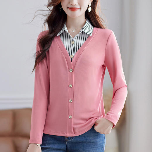 撞色拼接假两件衬衫领针织衫，设计感通勤上衣打底衫TR-HGH6993 商品图3