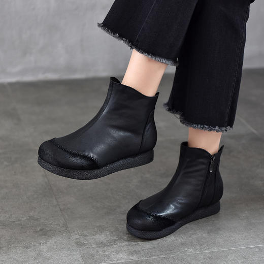 TN T6815-72R侧拉链平底软底短靴复古休闲加绒保暖棉鞋 商品图2