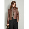 丁摩 真皮绵羊皮短款显瘦正肩方领休闲皮衣女外套夹克671 商品缩略图4