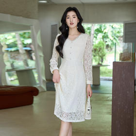 奢姿大码女装2025秋季钉珠钻饰设计V领连衣裙胖妹妹气质蕾丝裙子9953853633