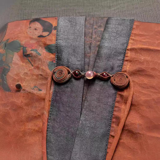 丁摩 正宗老料龟纹香云纱新中式国风仕女图蝙蝠袖真丝开衫上衣2A37 商品图2